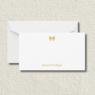 Cartão De Notas Laço Decorativo Dourado Elegante Nome Manuscrito