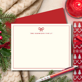 Cartão De Notas Laço Vermelho Elegante com Nome da Família Persona