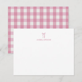 Cartão De Notas Laço Xadrez Rosa Personalizado