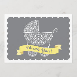 Cartão De Notas Lacy Baby Carruagem Obrigado Nota Amarelo