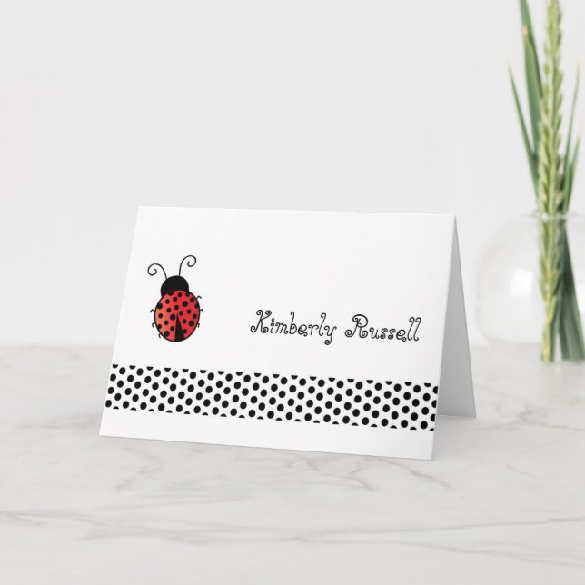 Cartão De Notas Ladybug com papel personalizado de pontos (Frente)