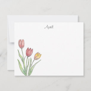 Cartão De Notas Lápis Colorido de Três Tulipas, Caneta E Esboço De