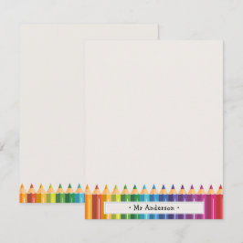 Cartão De Notas Lápis Coloridos Personalizados com Nome do Profess