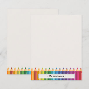 Cartão De Notas Lápis Coloridos Personalizados com Nome do Profess