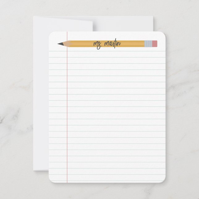 Cartão De Notas Lápis e Professores Personalizados em Papel (Frente)