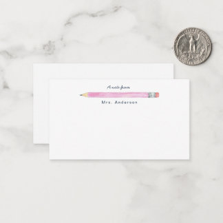 Cartão De Notas Lápis Rosa Aquarela Professores Pequeno