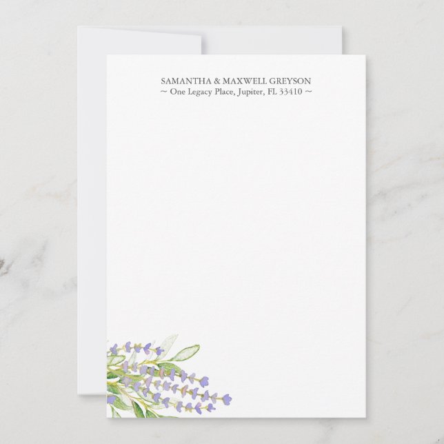 Cartão De Notas Lavanda de Aquarela de Notecards Personalizados (Frente)