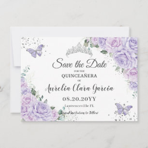Cartão De Notas Lavanda Lilás Floral Quinceañera 15 Salve a Data