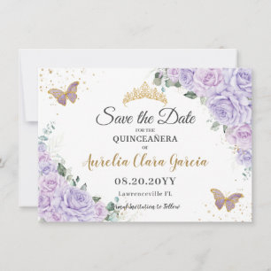 Cartão De Notas Lavanda Lilás Floral Quinceañera 15 Salve a Data