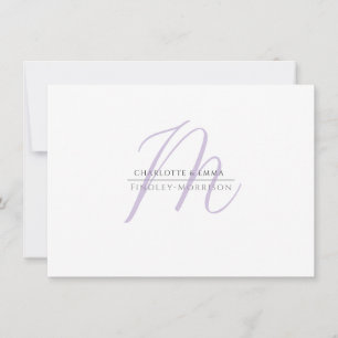 Cartão De Notas Lavanda Moderna Elegante Casal Monograma Preto