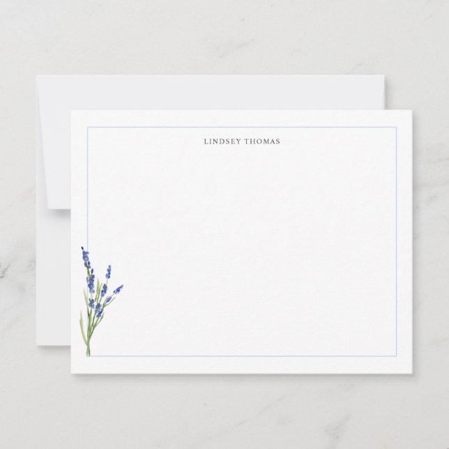 Cartão De Notas Lavender Floral Border Personalized Stationery (Frente)