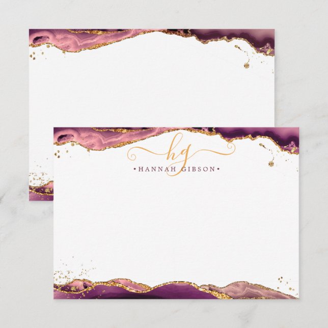 Cartão De Notas Leitura Dourada do Script de Monograma de Agato de (Frente/Verso)