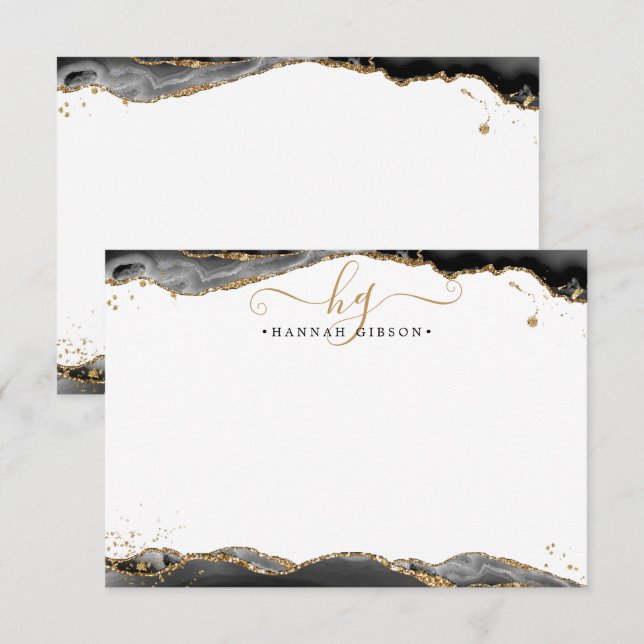 Cartão De Notas Leitura Dourada do Script de Monograma de Agato Pr (Frente/Verso)