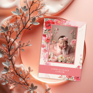 Cartão De Notas Lembrança Adorável e Doce de Foto Floral Coral em