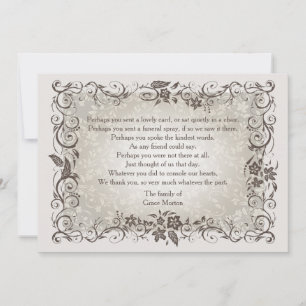 Cartão De Notas Lembrança Floral Bereavement Obrigado Notecard