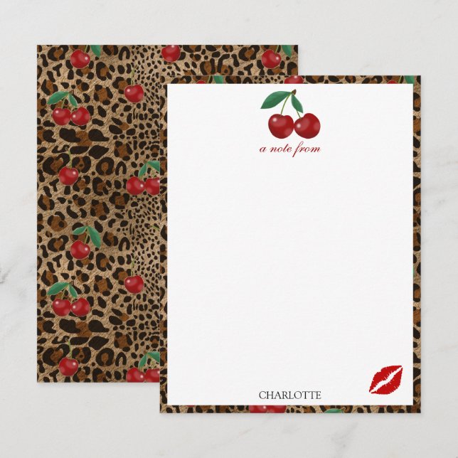 Cartão De Notas Leopard Cheetah Animal Print Red Cherry Pattern (Frente/Verso)