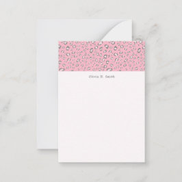 Cartão De Notas Leopardo-Cinza rosa 2 personalizado
