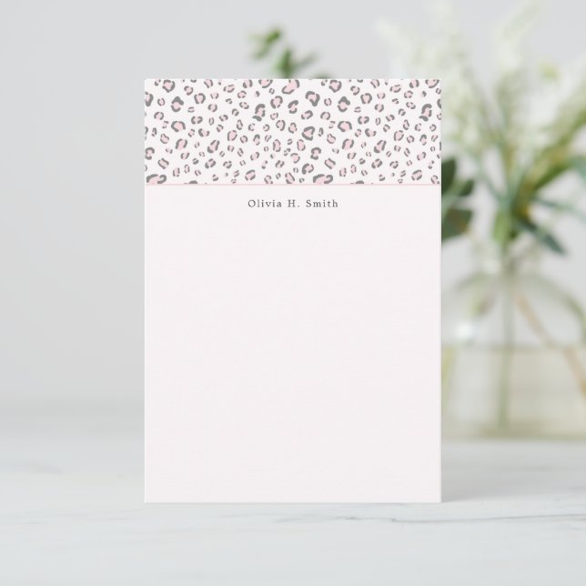 Cartão De Notas Leopardo de Cinza rosa personalizado (Em pé/Frente)