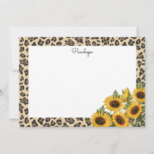 Cartão De Notas Leopardo e girassóis