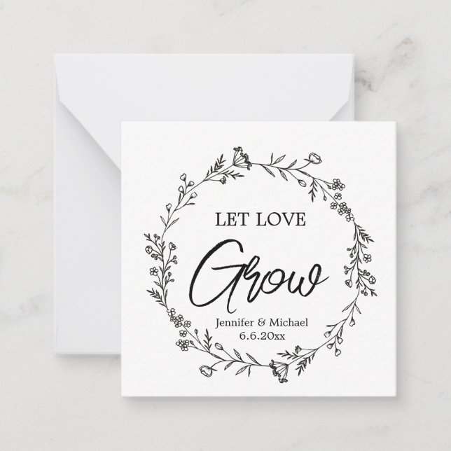 Cartão De Notas let love grow ,botanical wedding plant favor (Frente)