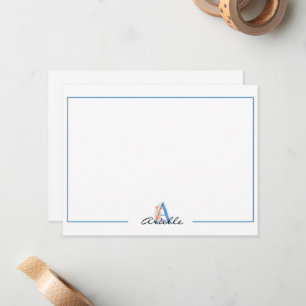 Cartão De Notas Letra floral A personalizada com aquarela monogram