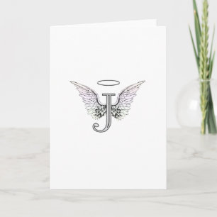 Cartão De Notas Letter J Initial Monogram with Angel Wings & Halo