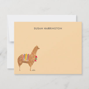 Cartão De Notas Lhama Alpaca Personalizada com Ilustração à Mão Fo