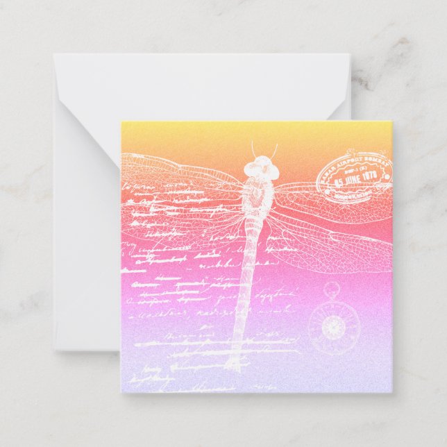 Cartão De Notas Libélula com gradiente pastéis (Frente)