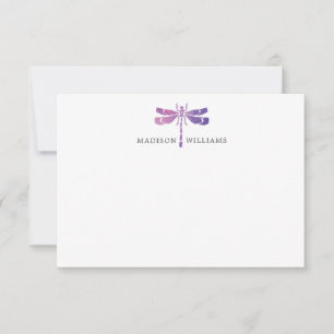 Cartão De Notas Libélula Roxa em Aquarela Personalizada