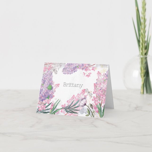 Cartão De Notas Lilac Floral Roxo Personalizado (Frente)