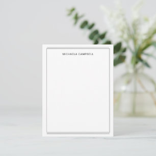 Cartão De Notas Limite do Nome Branco Preto do Monograma Moderno