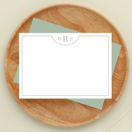 Cartão De Notas Limite mínimo de três monogramas um | Sage Green