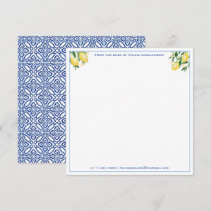 Cartão De Notas Limões Positano Azulejos Baby Shower Agradecimento