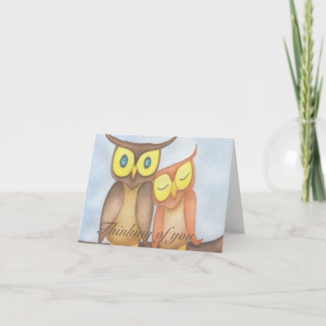 Cartão De Notas Linda Watercolor Owl Lovers (Frente)