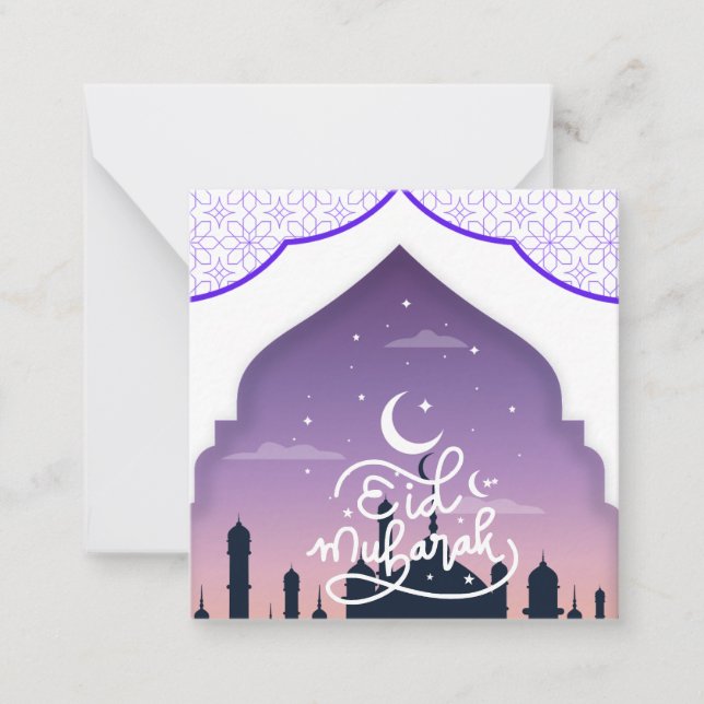 Cartão De Notas Lindo Eid Mubarak Roxo (Frente)