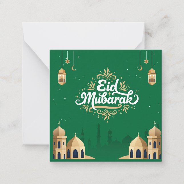 Cartão De Notas Lindo Eid Mubarak Saudação Verde (Frente)