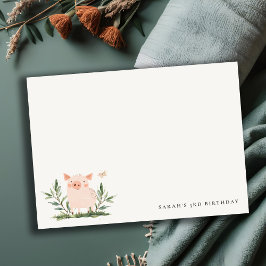 Cartão De Notas Lindo Folhagem Borboleta Porquinho Aniversário Inf