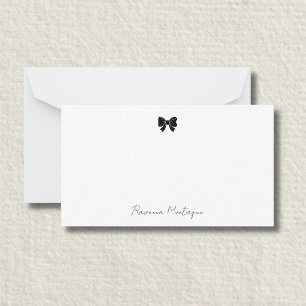 Cartão De Notas Lindo Laço Decorativo Preto Nome Manuscrito