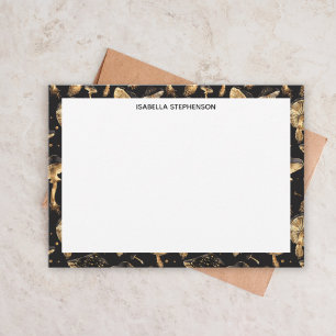 Cartão De Notas Lindo Padrão Preto e Dourado Personalizado