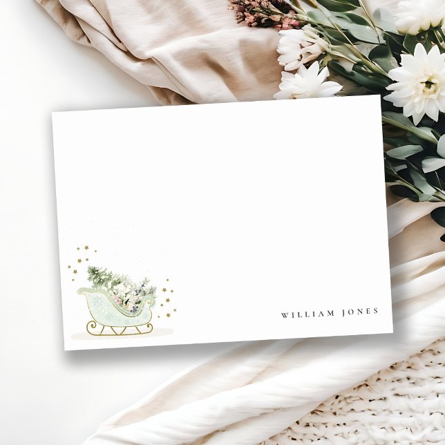 Cartão De Notas Lindo trenó azul aqua dourado de inverno para aniv (Criador carregado)