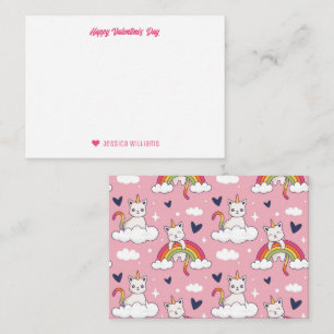 Cartão De Notas Lindo Unicórnio Gato Arco-íris Nuvem Dia dos Namor