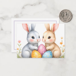 Cartão De Notas Lindos Coelhos de Páscoa em Aquarela Feliz Páscoa