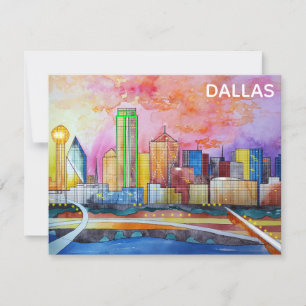 Cartão De Notas Linha Skyline da cidade de Dallas Texas Watercolor