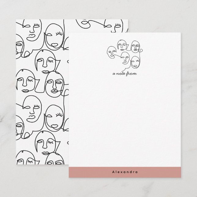 Cartão De Notas Linhas Abstrato modernas enfrentam arte contínua d (Frente/Verso)