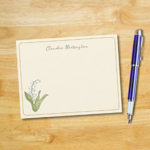 Cartão De Notas Lírio-do-Vale Bege Floral Ilustrado à Mão