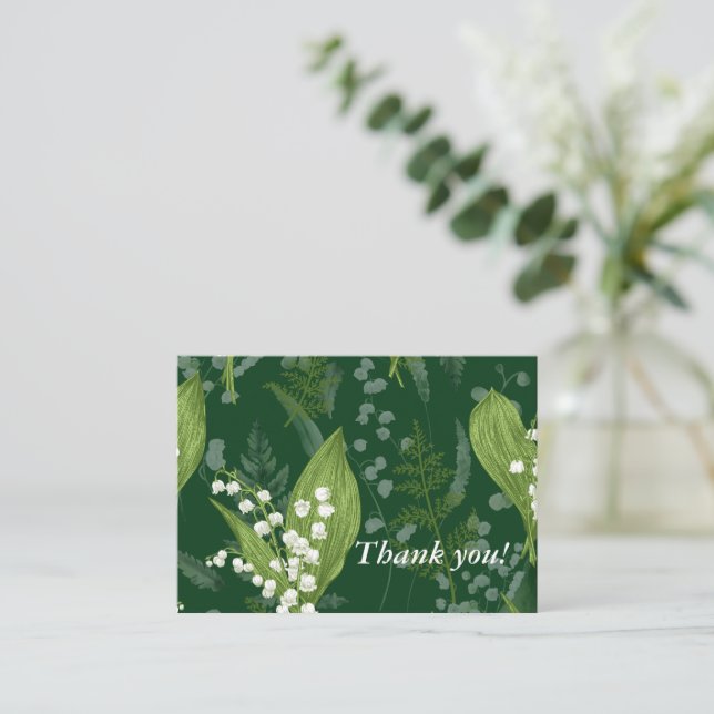 Cartão De Notas Lírio do Vale com Samambaias || Verde Escuro Perso (Em pé/Frente)