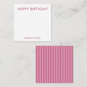 Cartão De Notas Listra Rosa Personalizada Branco