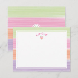 Cartão De Notas Listras de Aquarela Fofas e Corações Páscoa Primav