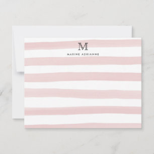 Cartão De Notas Listras Monograma Bege Rosa Aquarela Moderno Chic