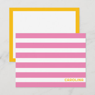 Cartão De Notas Listras Preppy Rosa & Amarelo Brilhante Fofo